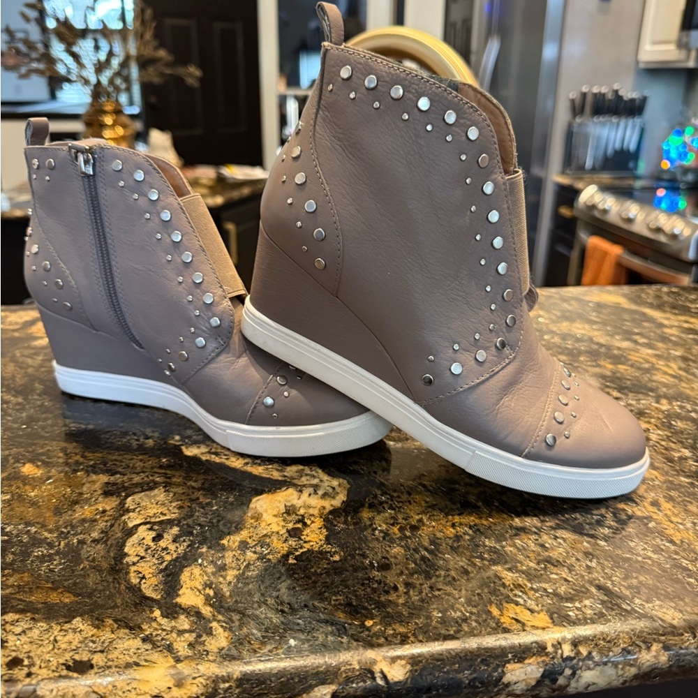 Paolo Gray Wedge Ankle Boots with Studs